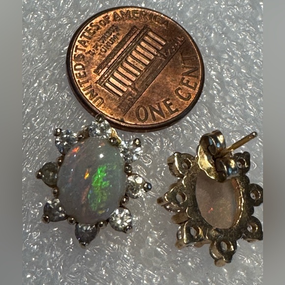 Natural opal & 14k gold earrings w/ cubic zirconia accents - Picture 5 of 8